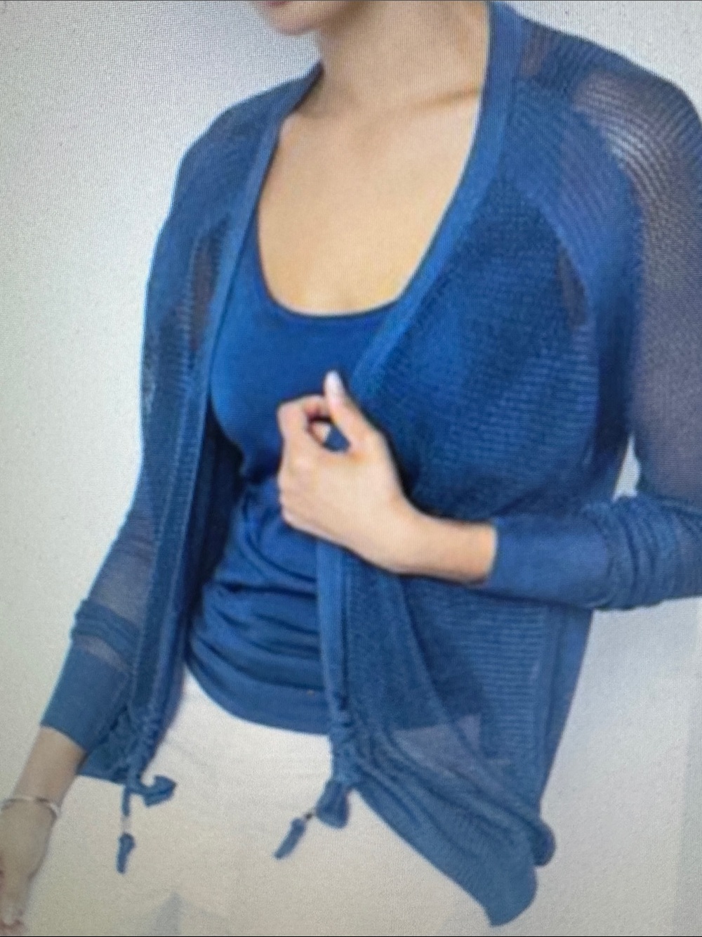 White House Black Market Blue Sheer Open-Front Cardigan